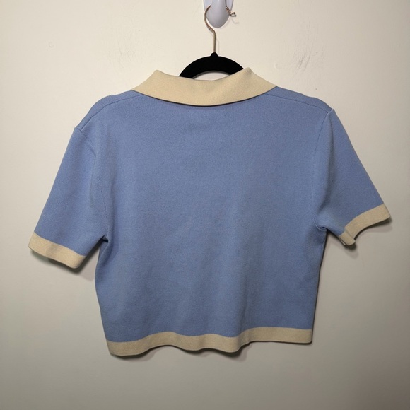 Oak + Fort women’s Blue Cream Knit Polo Cardigan preppy casual parisian Top in M - Picture 7 of 9